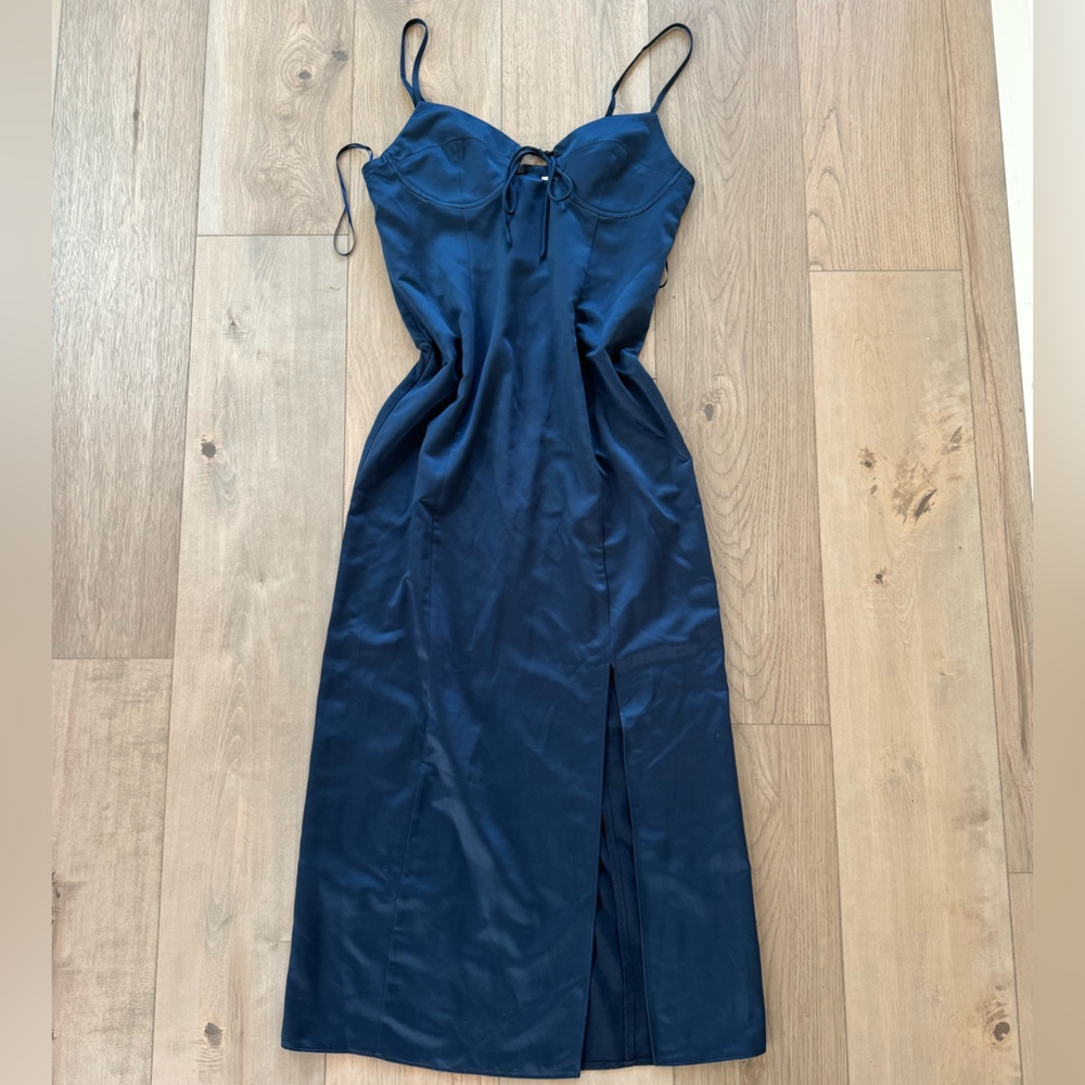 Top Shop Maxi Satin Corset High Slit Slip Dress